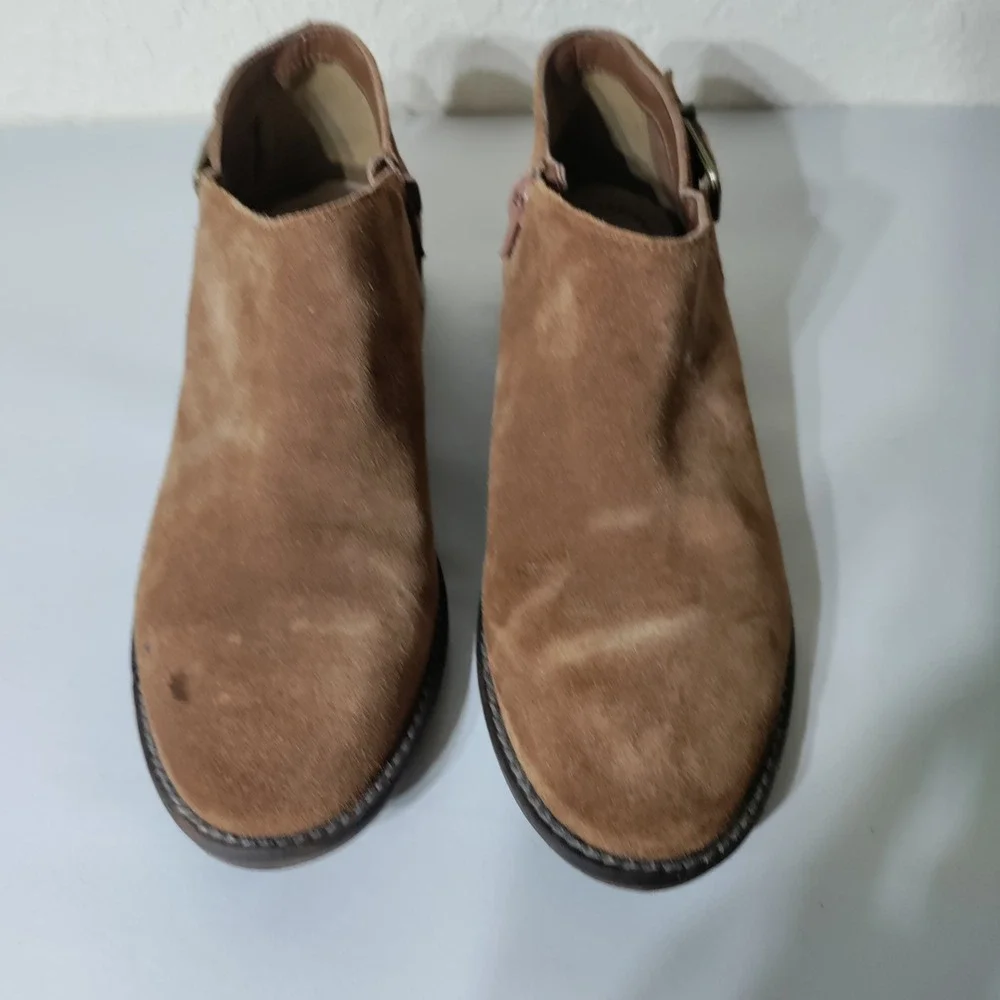 Clarks Collection Suede Ankle Boots Tan Brown Buckle Zip 7.5 261467234050